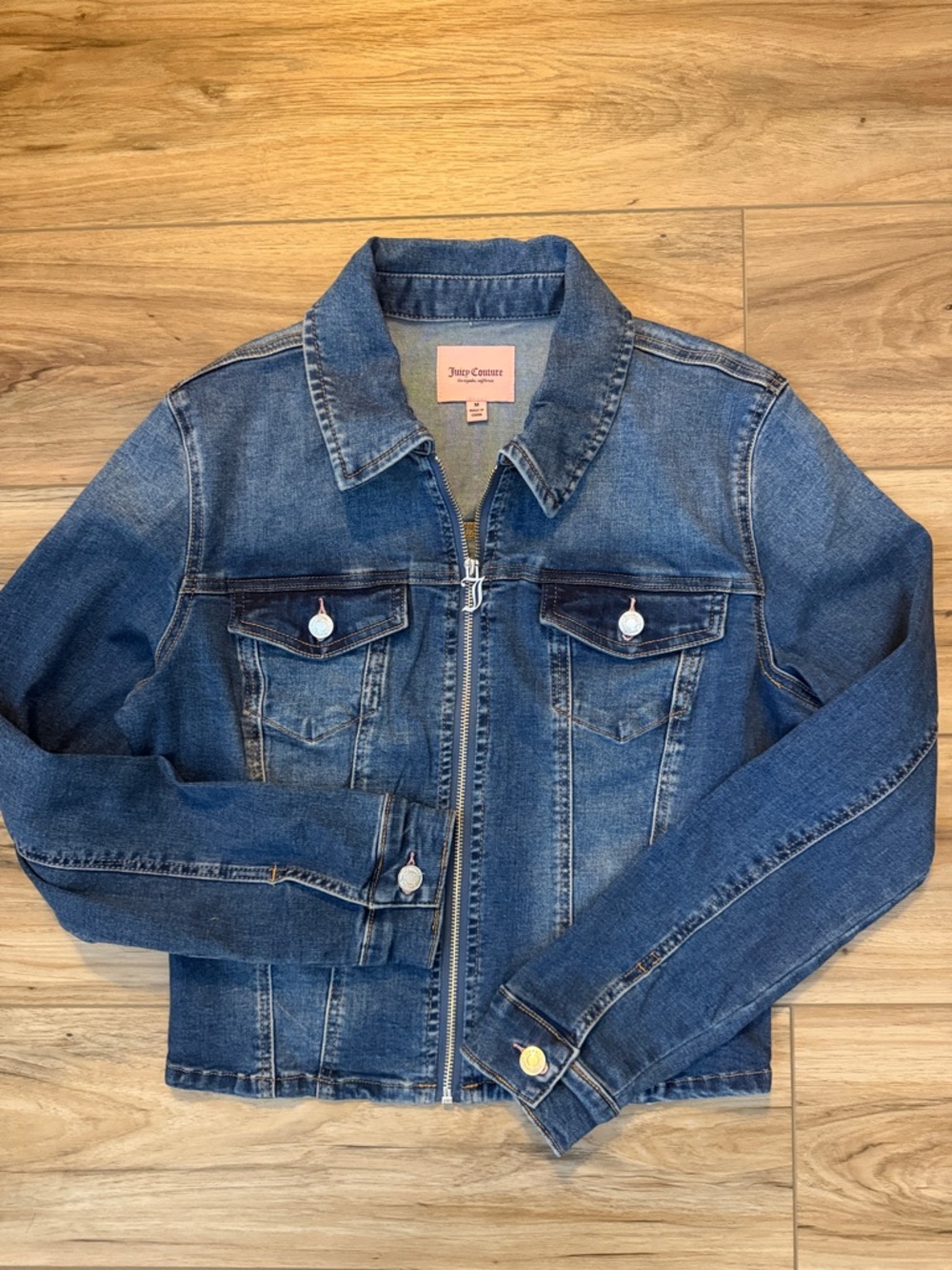 Juicy Couture Cropped Bling Zip Denim Jacket NWT- Med